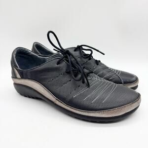 NAOT Kumara Lace Up Casual Comfort Sneaker Black & Metallic Leather Size 39
